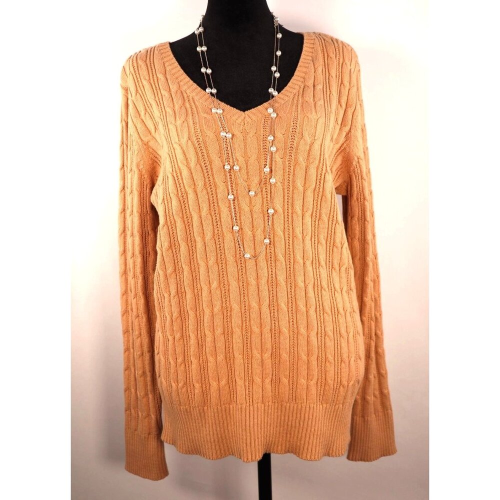 St. Johns Bay Women's V-Neck Cable Knit‎ Sweater Size Large